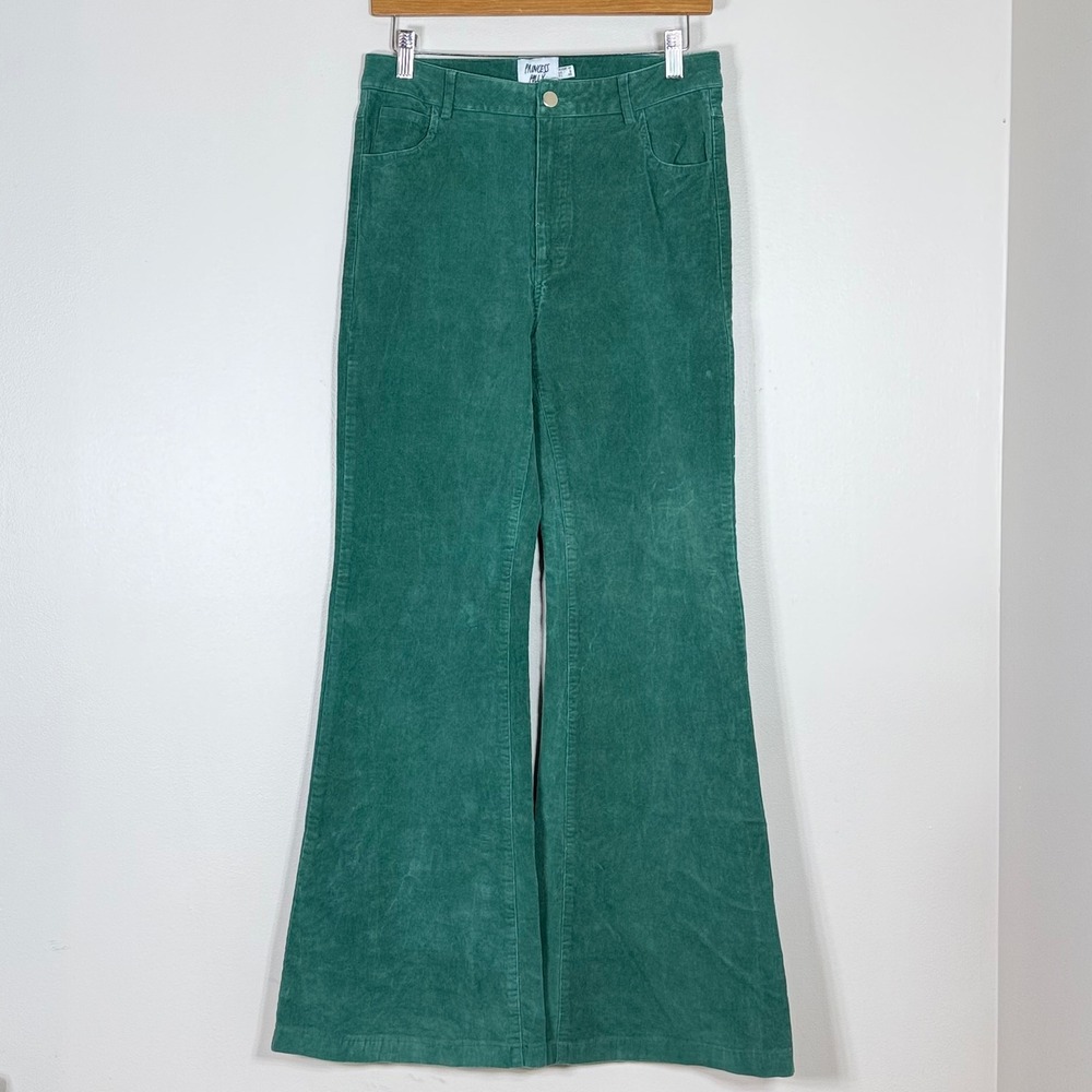 Princess Polly Womens Corduroy Flare Pants 8 Green Mid Rise Holiday Retro Boho